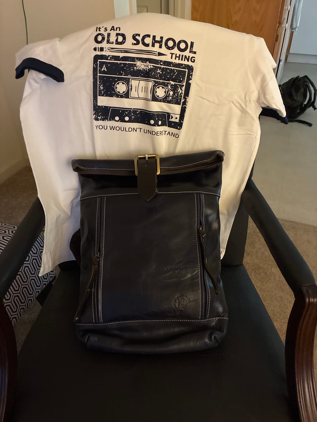 Customer photo review of Explorer Vintage Leather Roll-Top Backpack | Midnight Blue