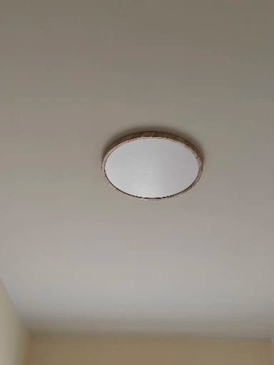 Customer photo review of Ceiling Light, Natural Rubberwood, Slim Flush Mount, Integrated LED