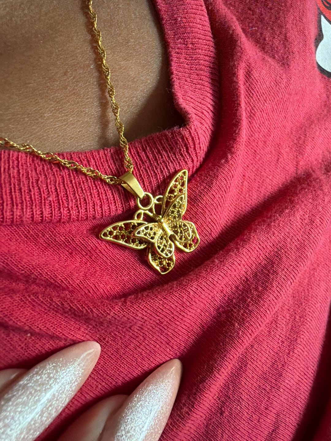 Customer photo review of Butterfly Pendant Necklace