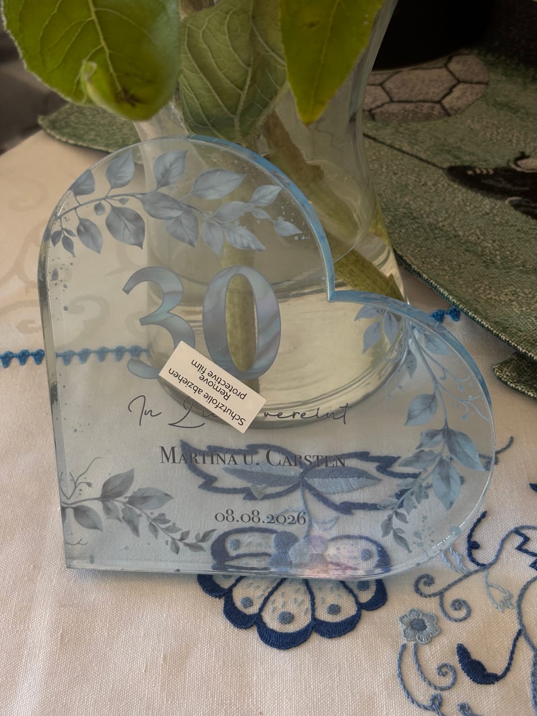 Customer photo review of Perlen Hochzeit - Personalisiertes Glasherz für Paare zum 30. Hochzeitstag