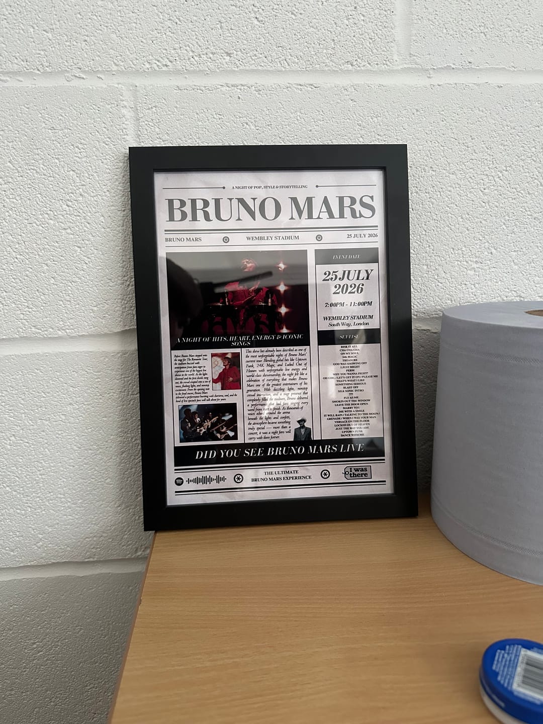 Customer photo review of Bruno Mars - Personalised Newspaper Style Concert Poster