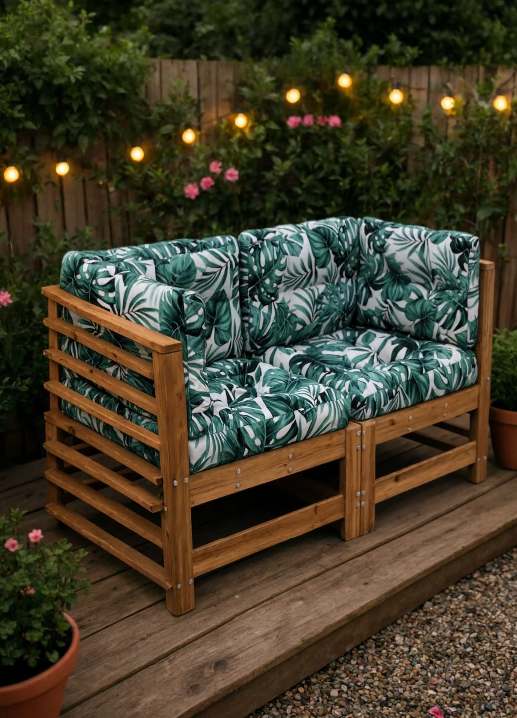 Customer photo review of Grey Pine Wood Garden Corner Sofa Set with Cushions | GardenCorner
