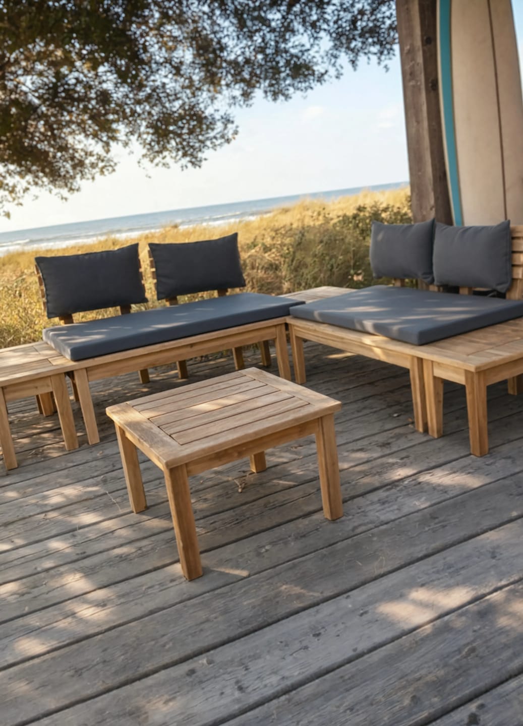 Customer photo review of Solid Acacia Wood 4-Seater Modular Garden Corner Sofa with Cushions | GardenCorner