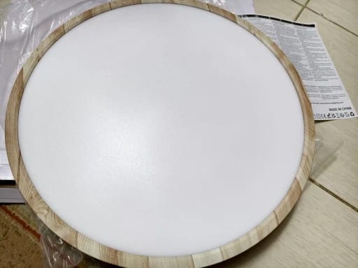 Customer photo review of Ceiling Light, Natural Rubberwood, Slim Flush Mount, Integrated LED