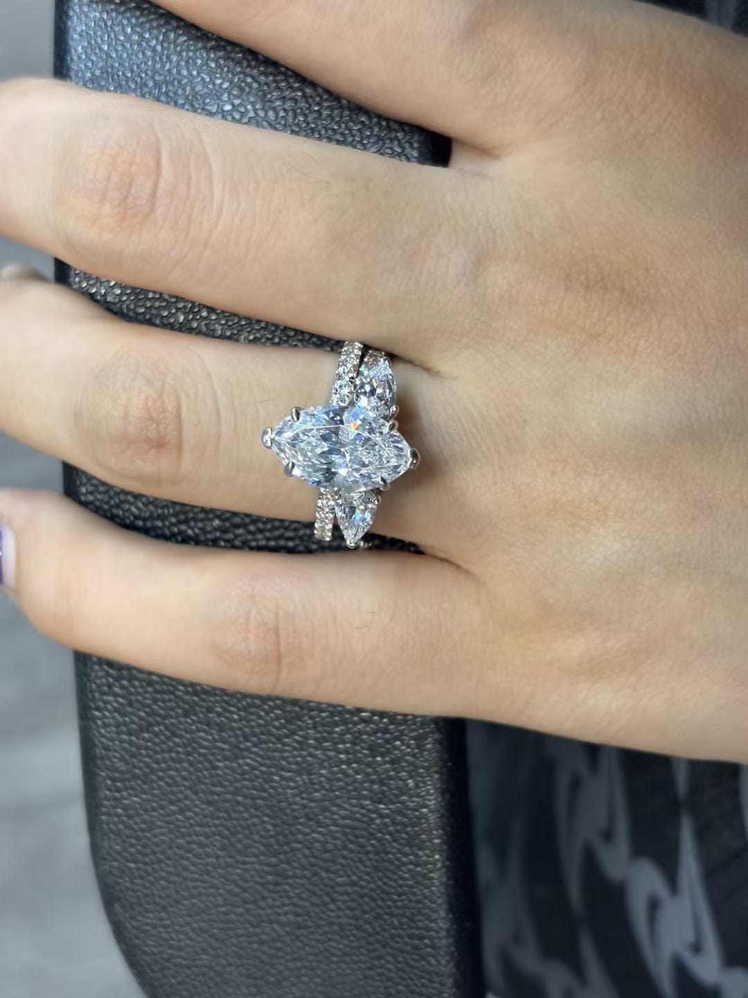 Customer photo review of S925 4.0Ct Marquise Cut Insert Wedding Ring Set For Women Stackable Ring Set In Sterling Silver