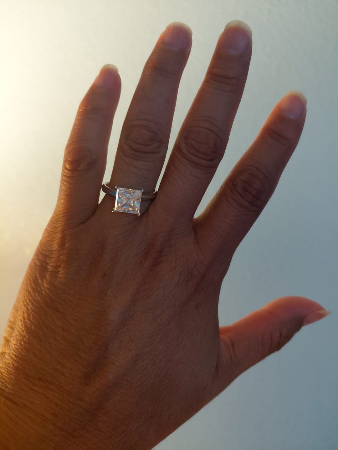 Customer photo review of Classic Solitaire Princess Cut sona diamond sterling silver ring