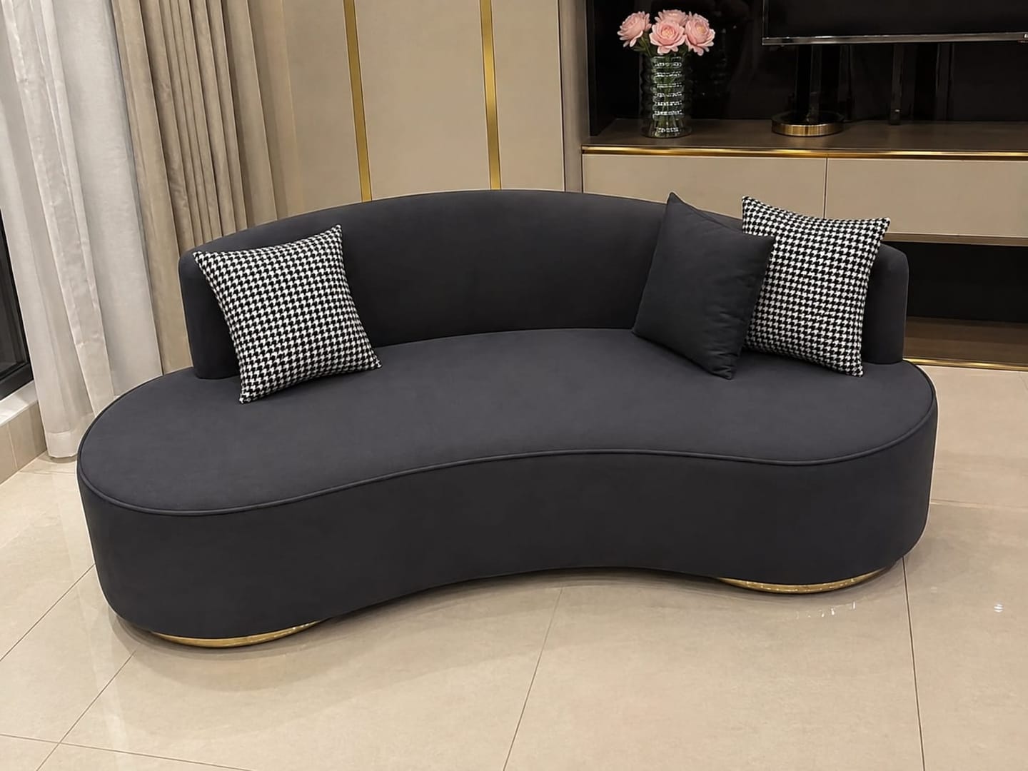 Customer photo review of Boucle Fabric 3 Seater Curve Sofa In Melange Grey Colour