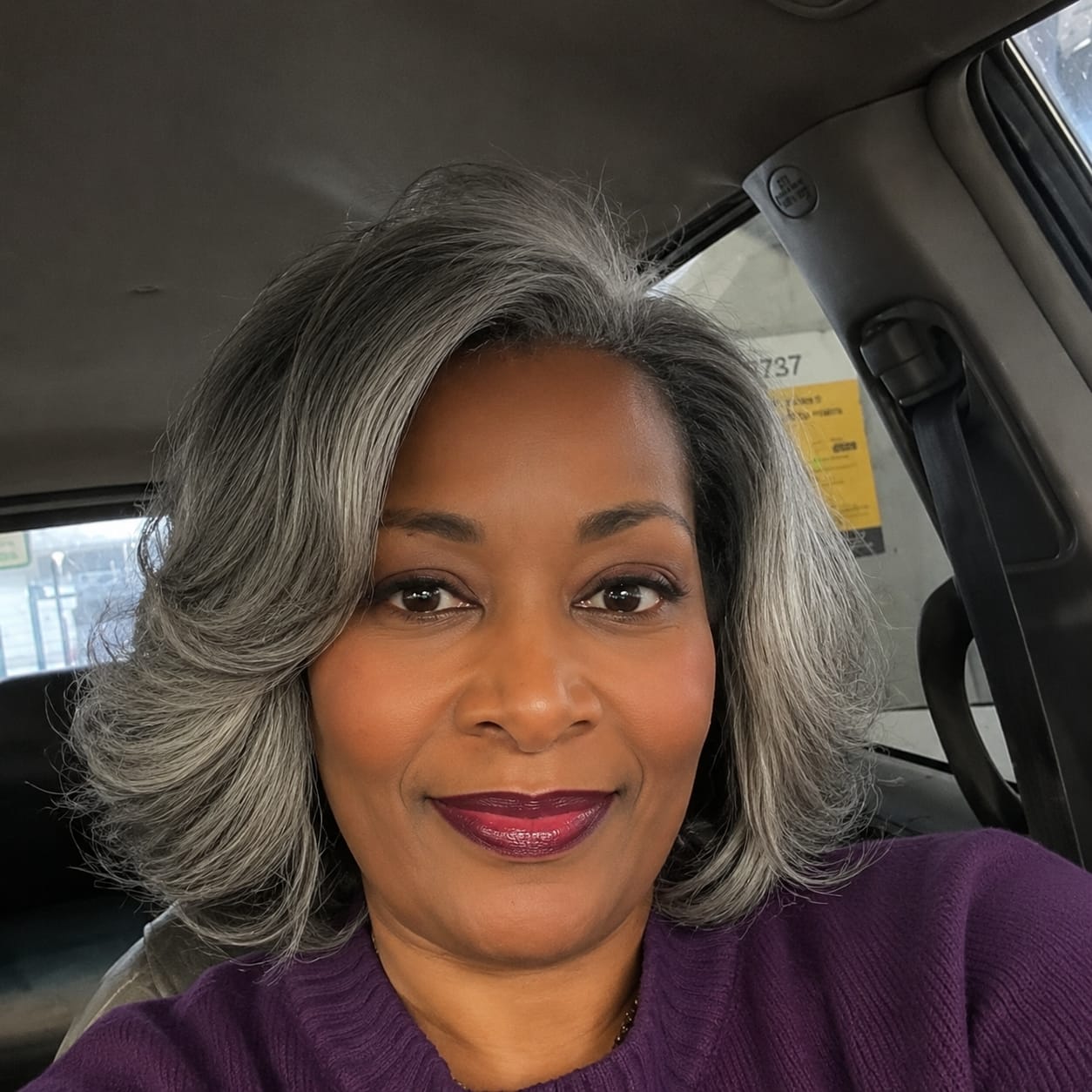 Customer photo review of Luvwin 5x5 Salt And Pepper Glueless Gray Color Pre-Cut Lace Layered Cut Straight Bob Wig 100% Human Hair