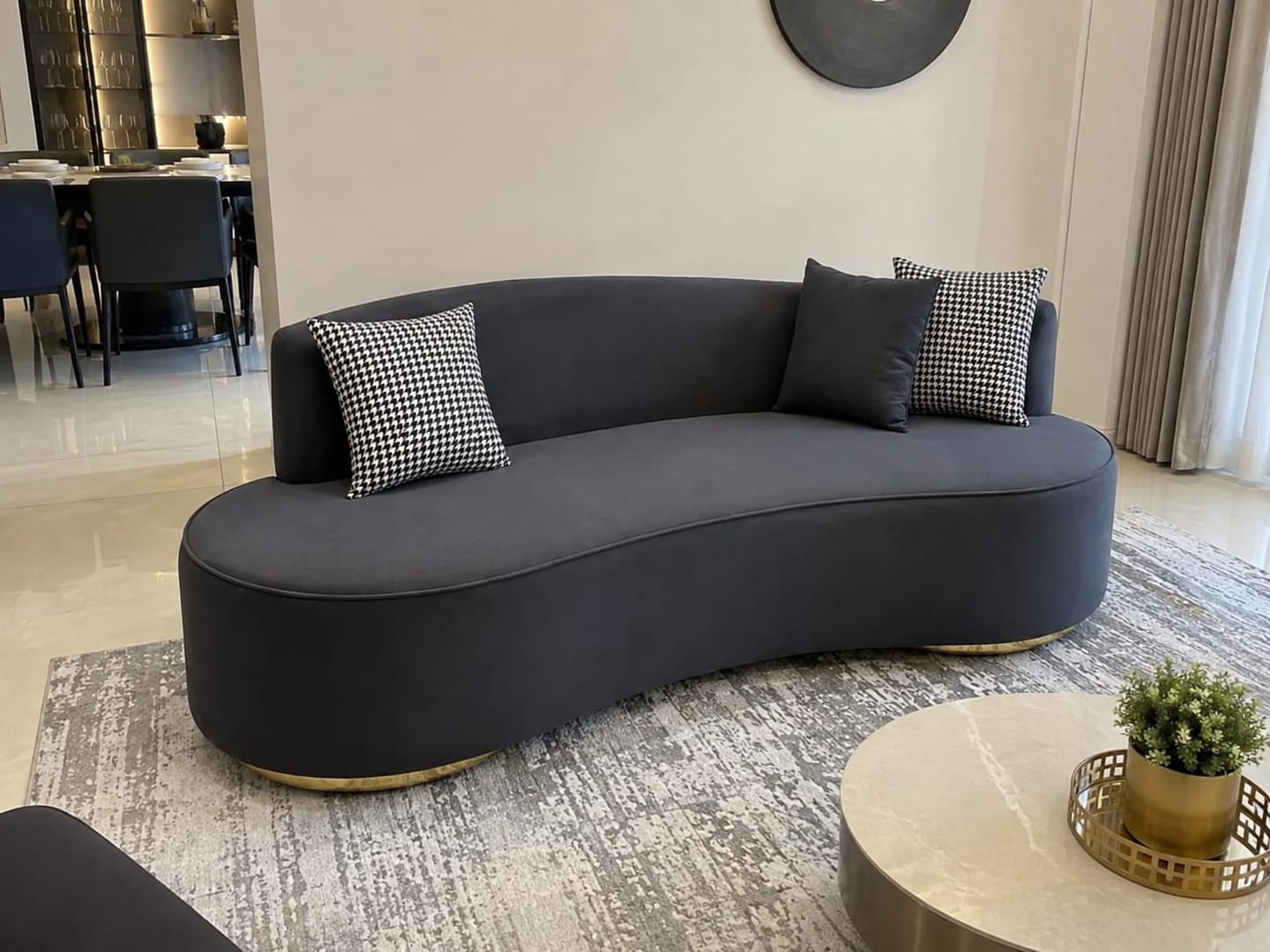 Customer photo review of Boucle Fabric 3 Seater Curve Sofa In Melange Grey Colour