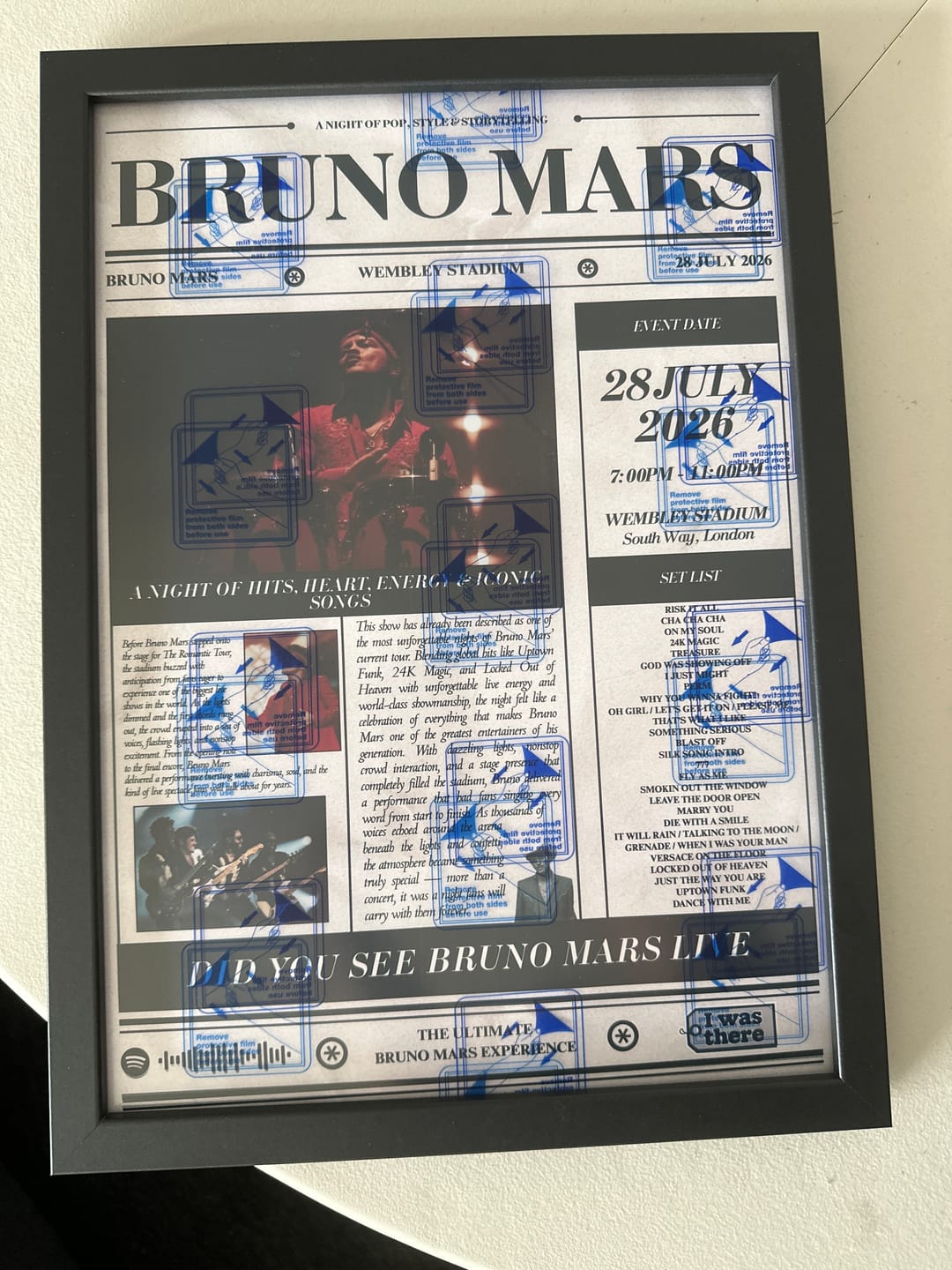 Customer photo review of Bruno Mars - Personalised Newspaper Style Concert Poster