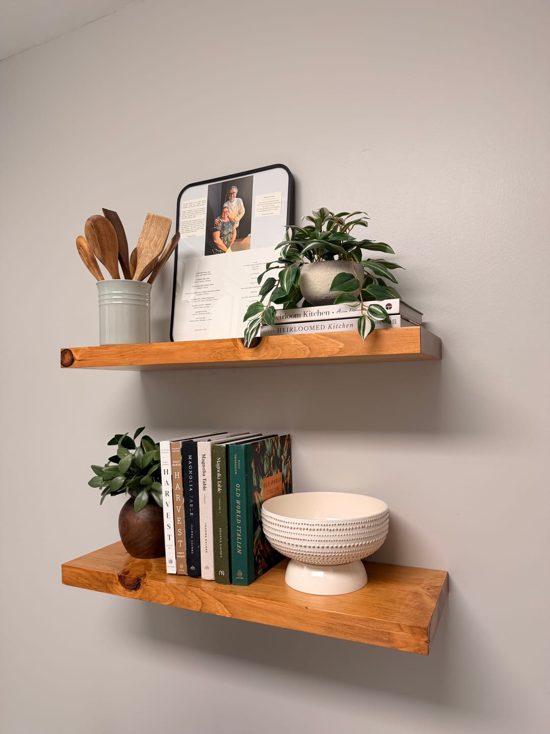 Customer photo review of Rustic Pine Floating Shelves
