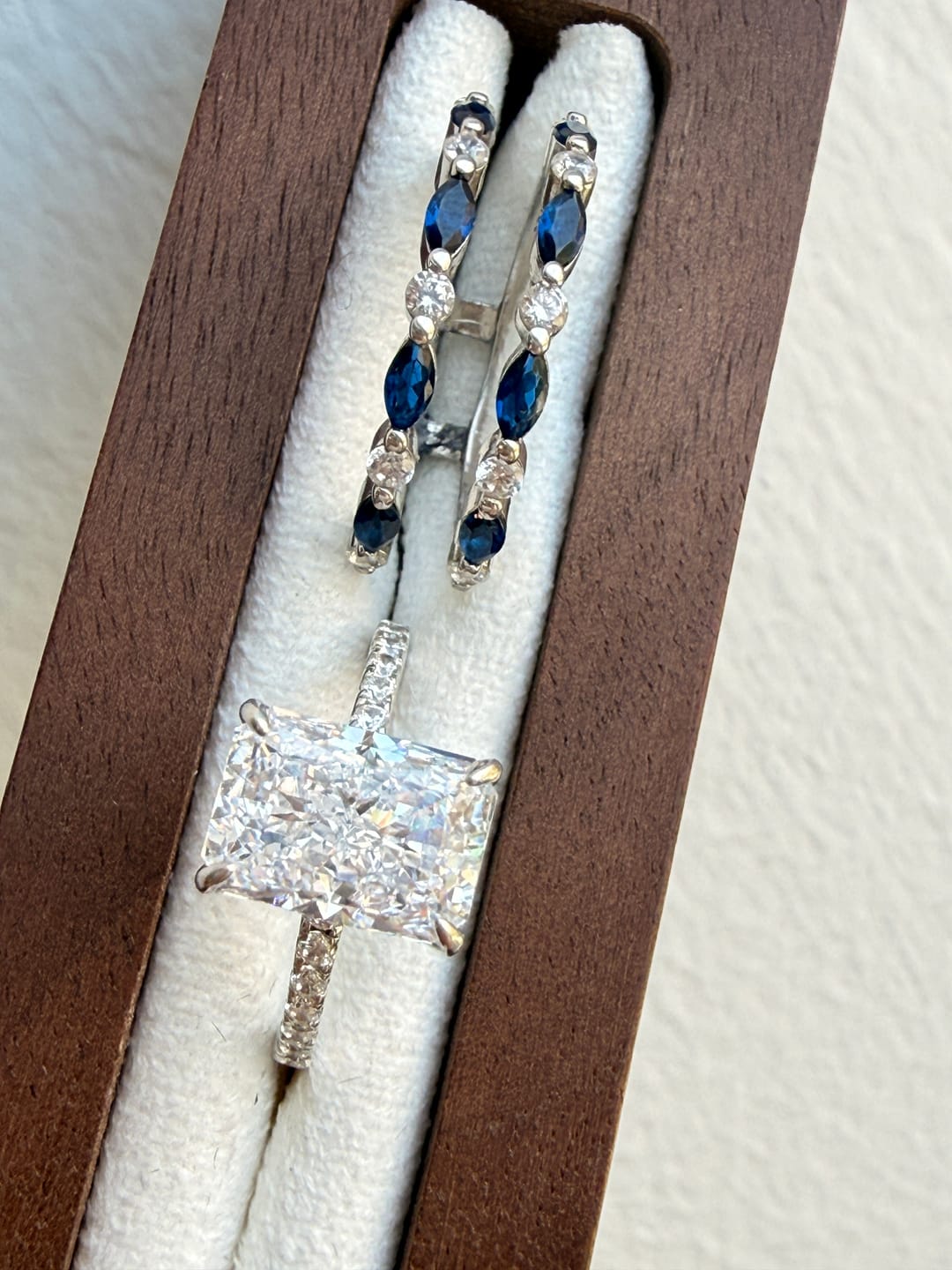 Customer photo review of 3.5Ct Radiant Cut Insert Wedding Ring Set With Blue & White Stone Engagement Ring Enhancer