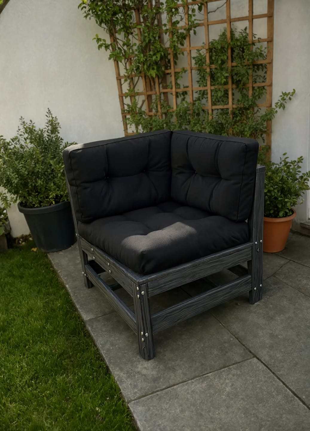 Customer photo review of Solid Pine Wood Modular Garden Corner Sofa with Cushions | GardenCorner