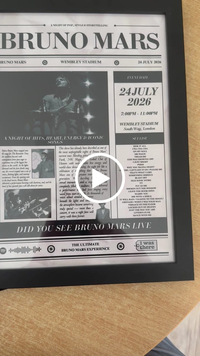 Customer video review of Bruno Mars - Personalised Newspaper Style Concert Poster