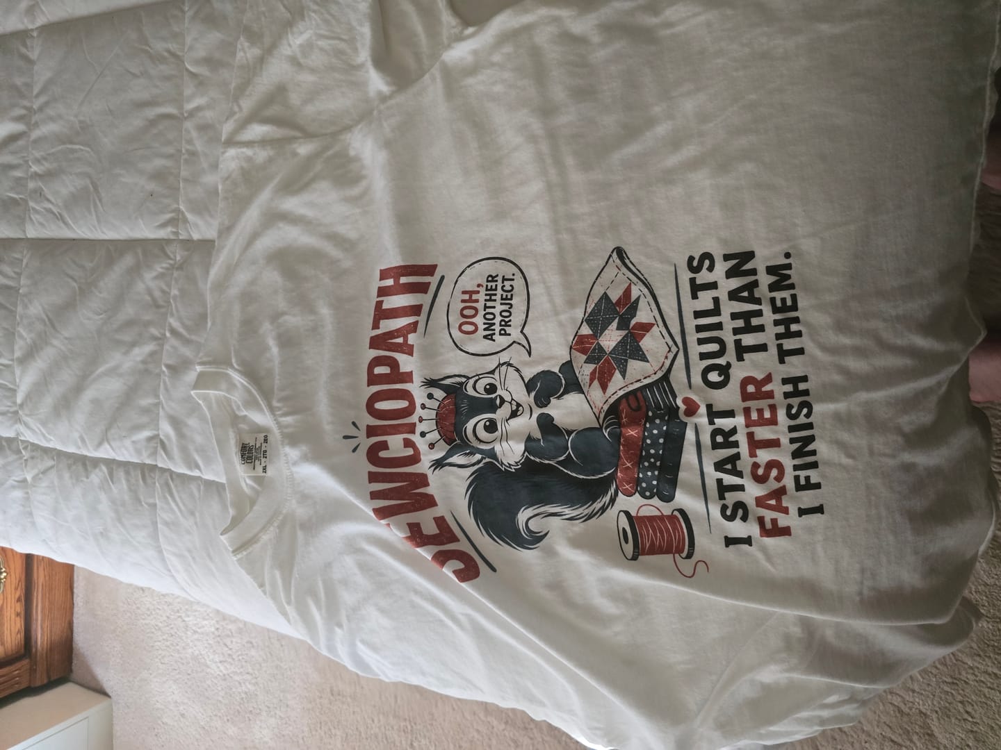 Customer photo review of Sewciopath Quilts Faster Than Finish T-Shirt