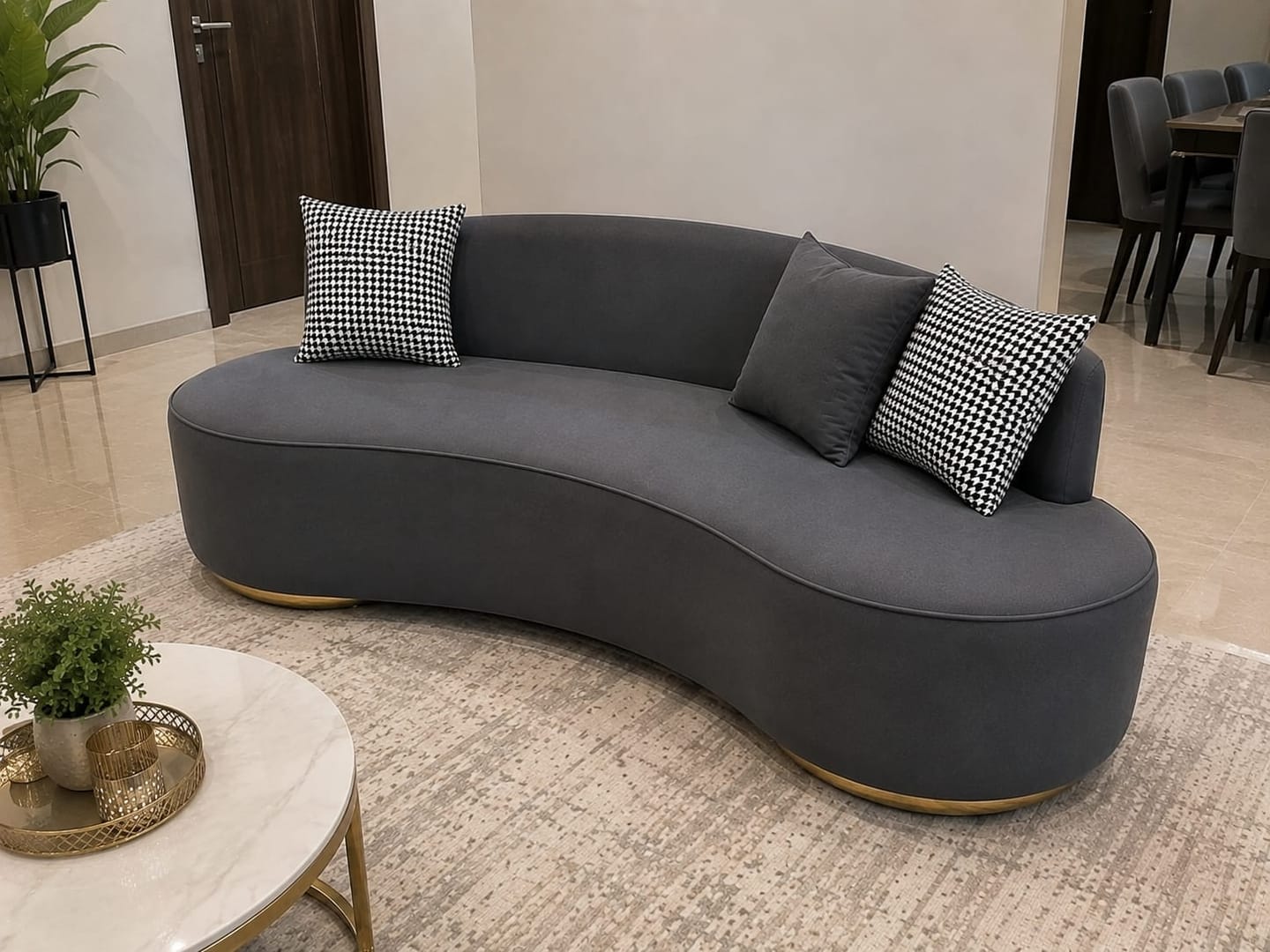 Customer photo review of Boucle Fabric 3 Seater Curve Sofa In Melange Grey Colour