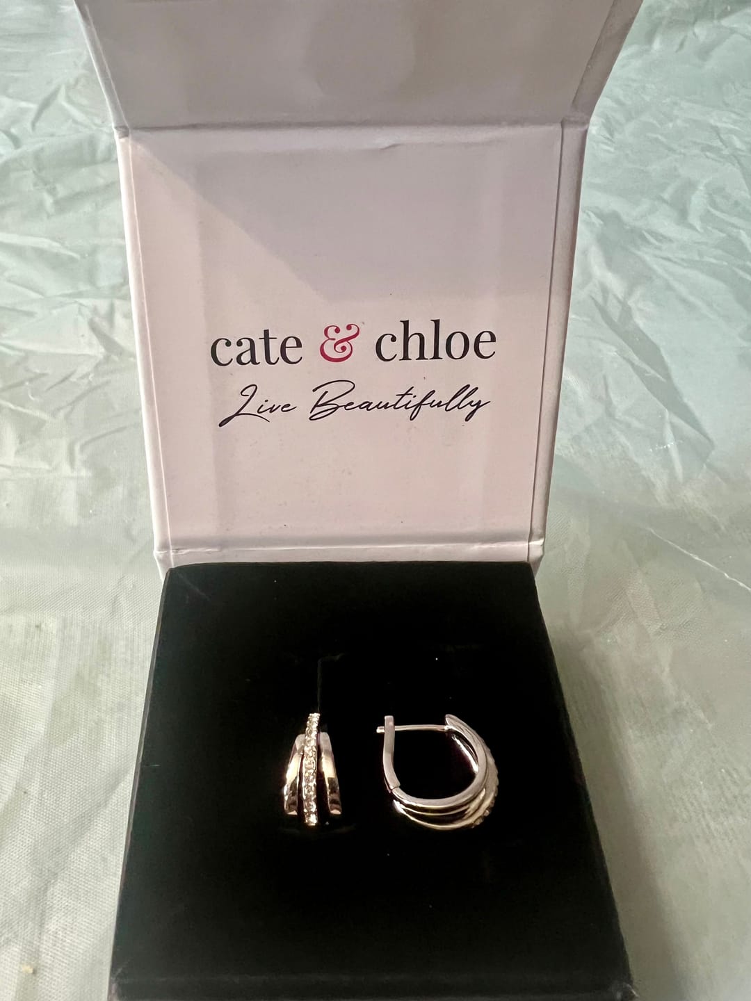 Customer photo review of Bella 18k White Gold Plated 17mm Hoop Earrings with Swarovski Crystals