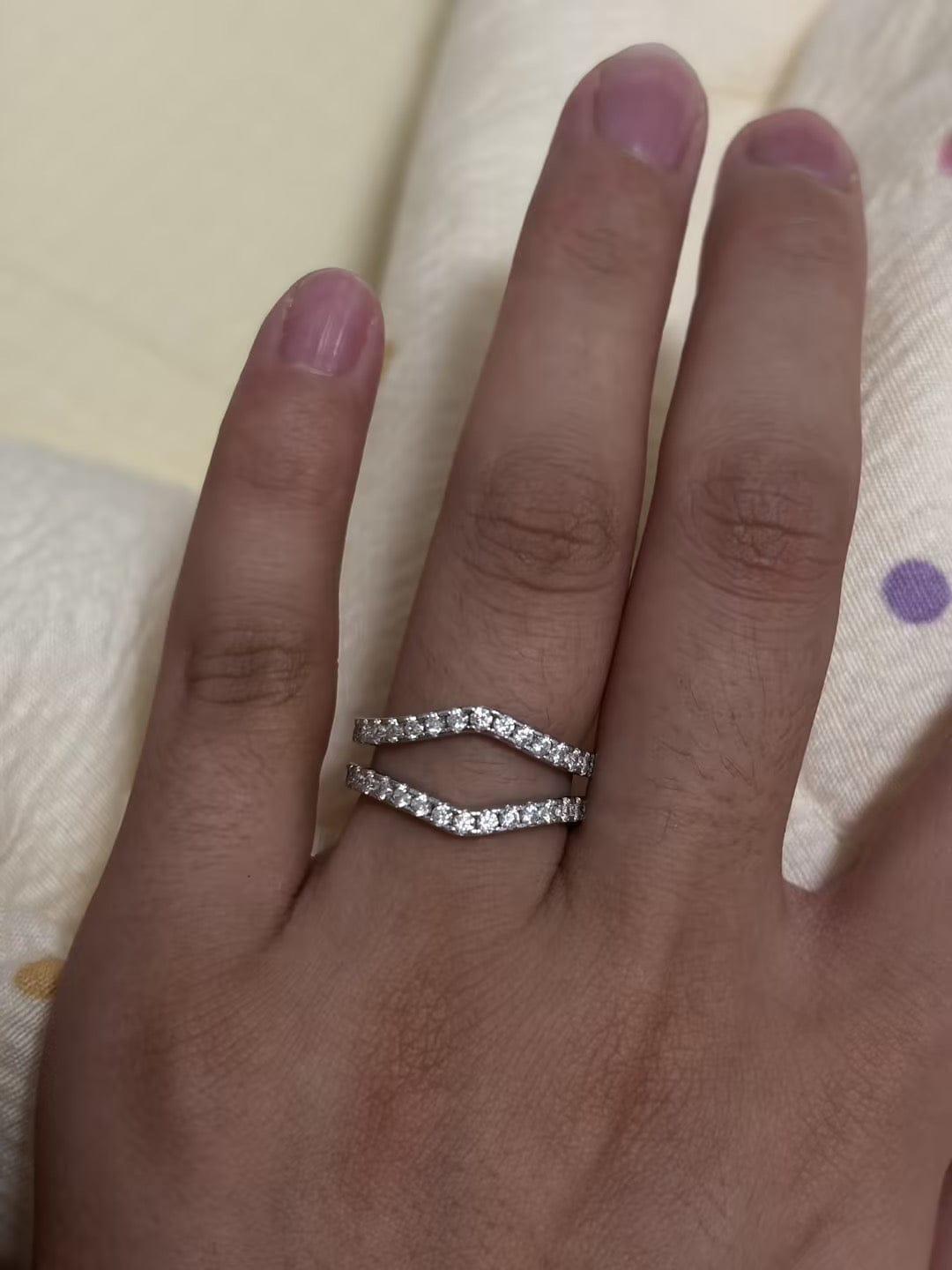 Customer photo review of S925 Vintage Insert 0.9 Round Cut Wedding Band Engagement Ring Enhancer In Sterling Silver