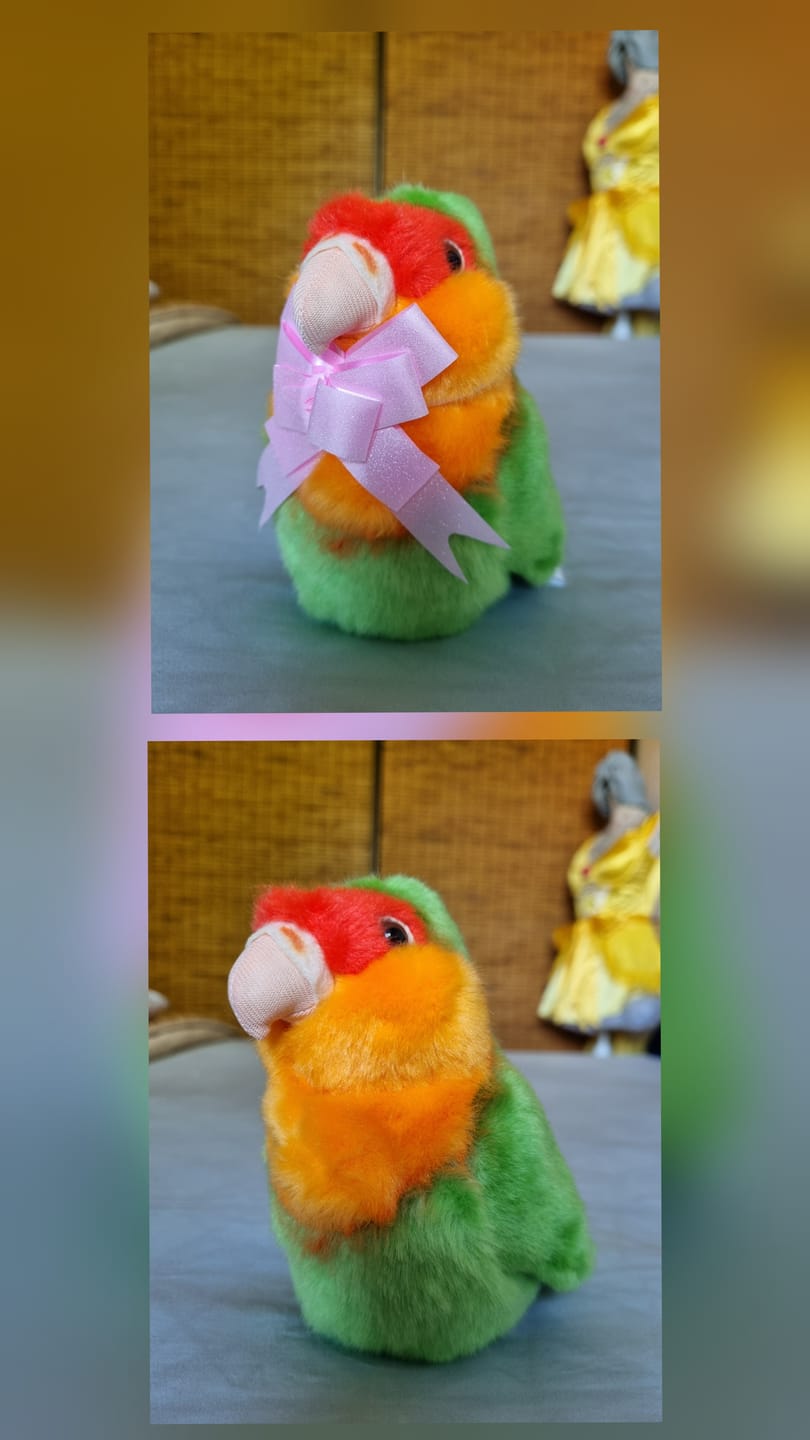 Customer photo review of Green Lovebird Plush Toy with Hanging Loop – Lifelike and Adorably Chubby for Bird Lovers
