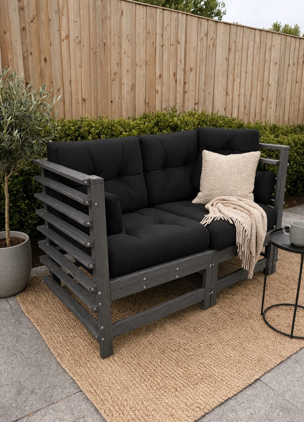 Customer photo review of Grey Pine Wood Garden Corner Sofa Set with Cushions | GardenCorner