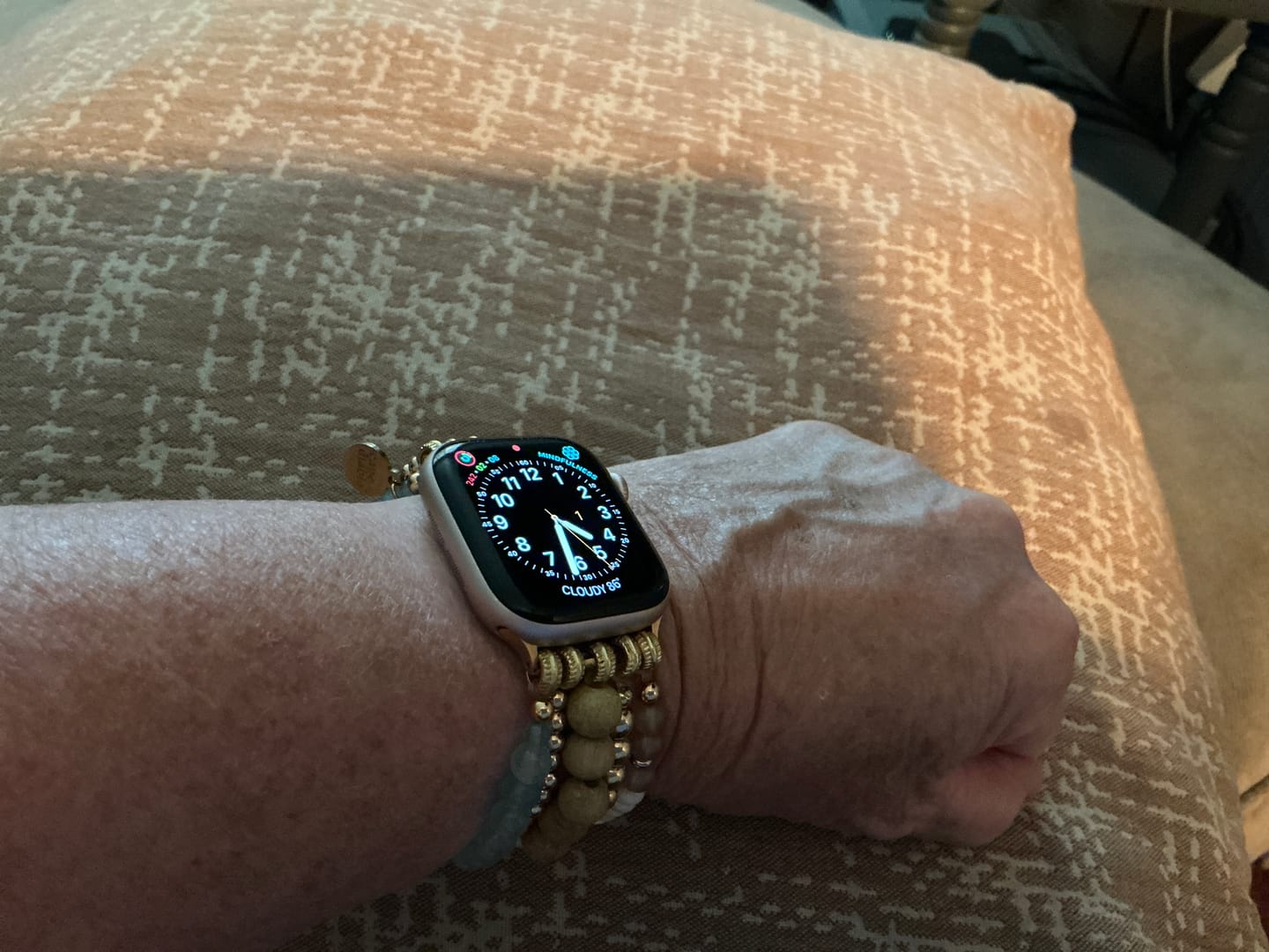 Customer photo review of Apricot Mist Stretch Apple Watch Strap