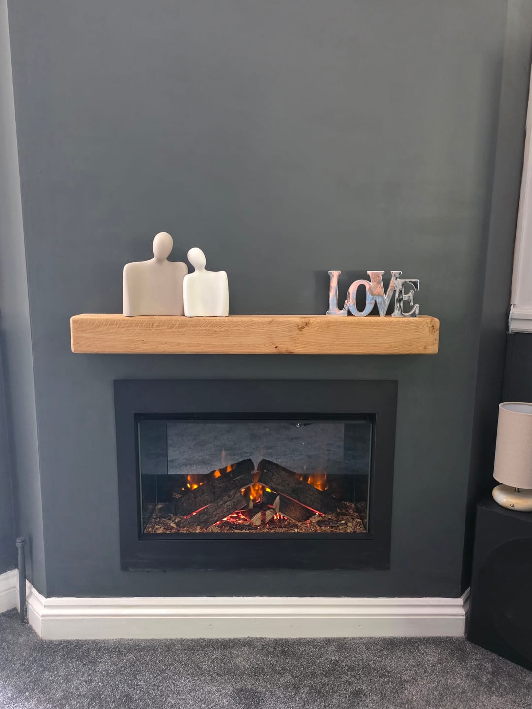 Customer photo review of Rustic Oak Fireplace Beam – 10×10 Mantel Beam