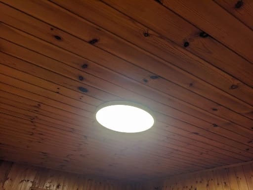 Customer photo review of Ceiling Light, Natural Rubberwood, Slim Flush Mount, Integrated LED