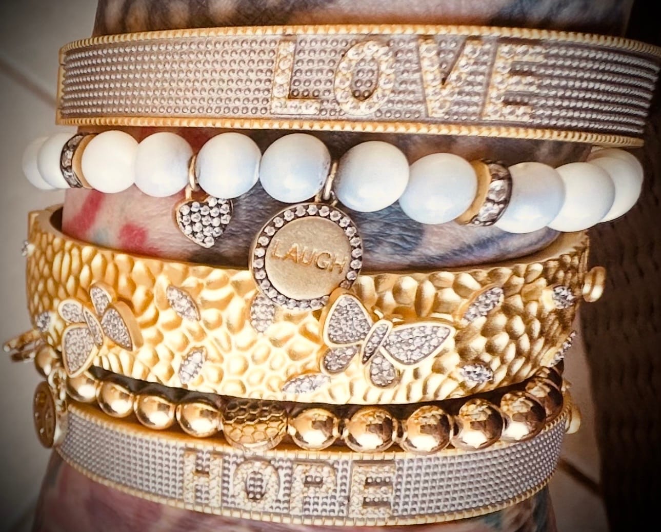 Customer photo review of Butterflies in Bloom Textured Hinge Statement Bracelet