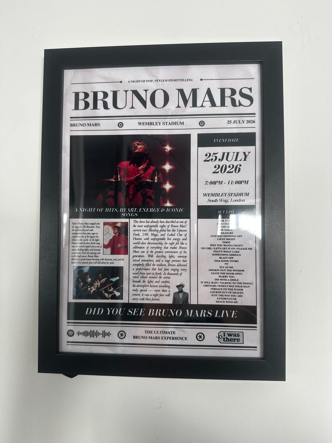 Customer photo review of Bruno Mars - Personalised Newspaper Style Concert Poster