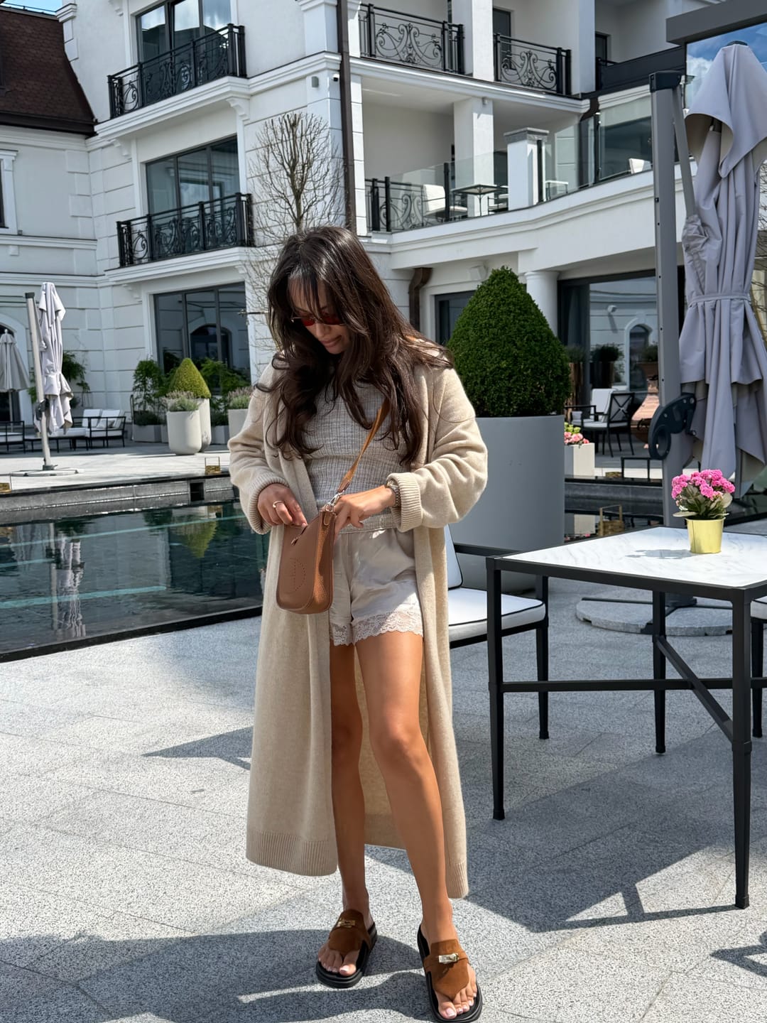 Customer photo review of Long Cashmere Cardigan with Belt in Beige