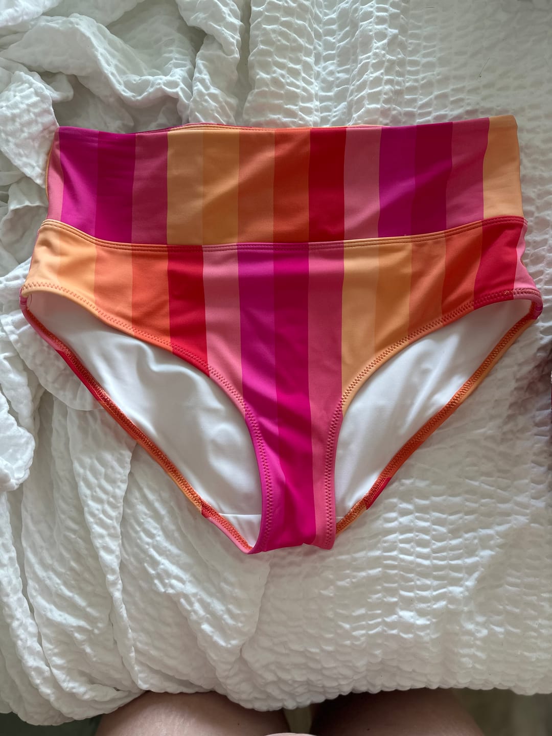 Customer photo review of High Rise Swimsuit Bottoms - Sunset Stripes