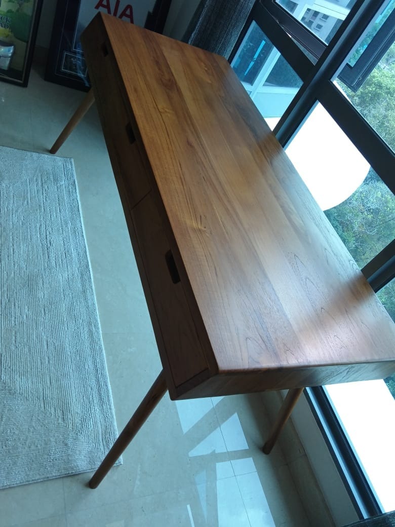 Customer photo review of Minimalist Desk with Seating Options | Solid Teak Wood