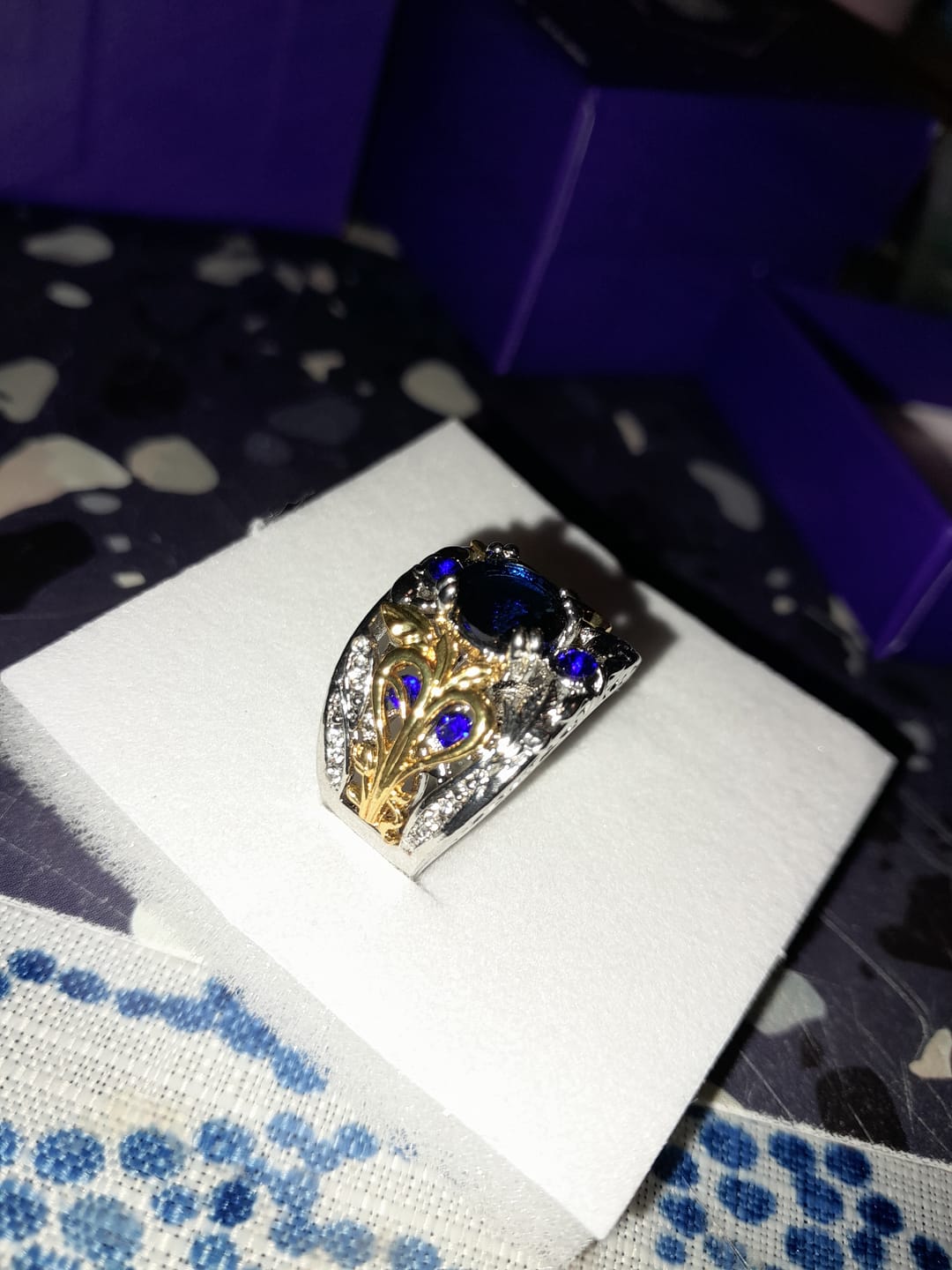 Customer photo review of Olivenorma Blue Gold Sapphire Crystal Two Tone Ring