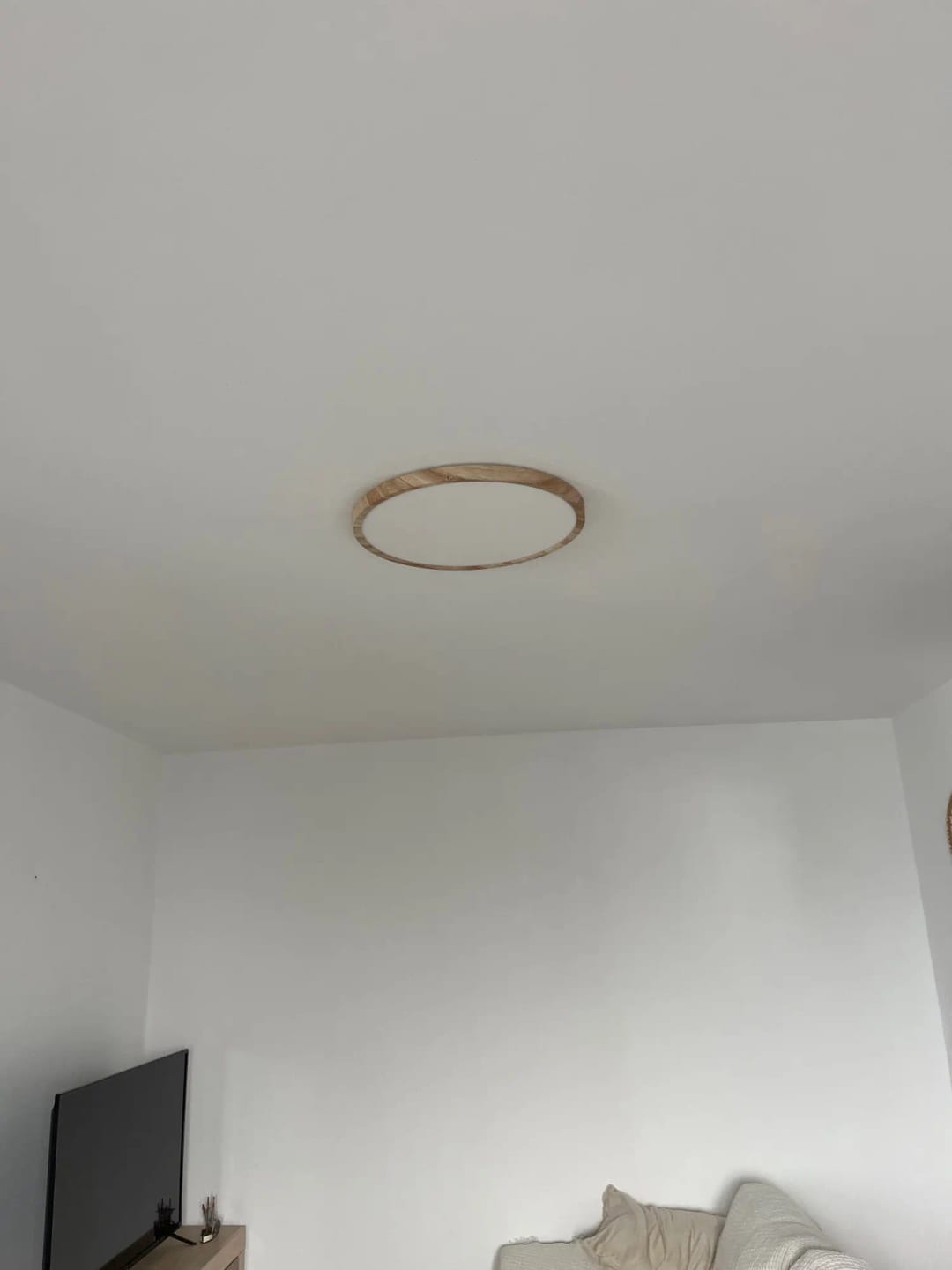 Customer photo review of Ceiling Light, Natural Rubberwood, Slim Flush Mount, Integrated LED