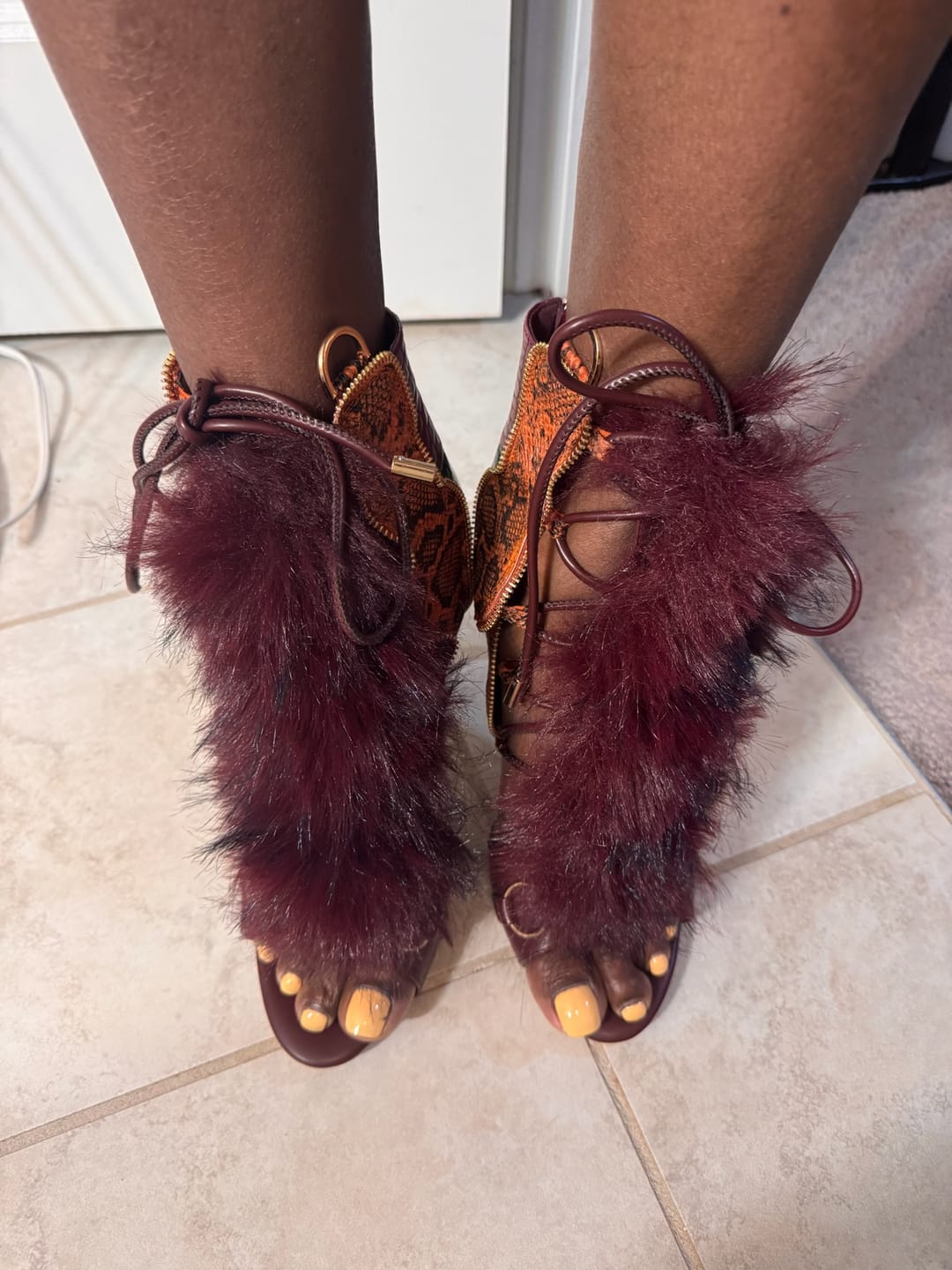 Customer photo review of HEATHER-BURGUNDYMULTI STILETTO SANDAL