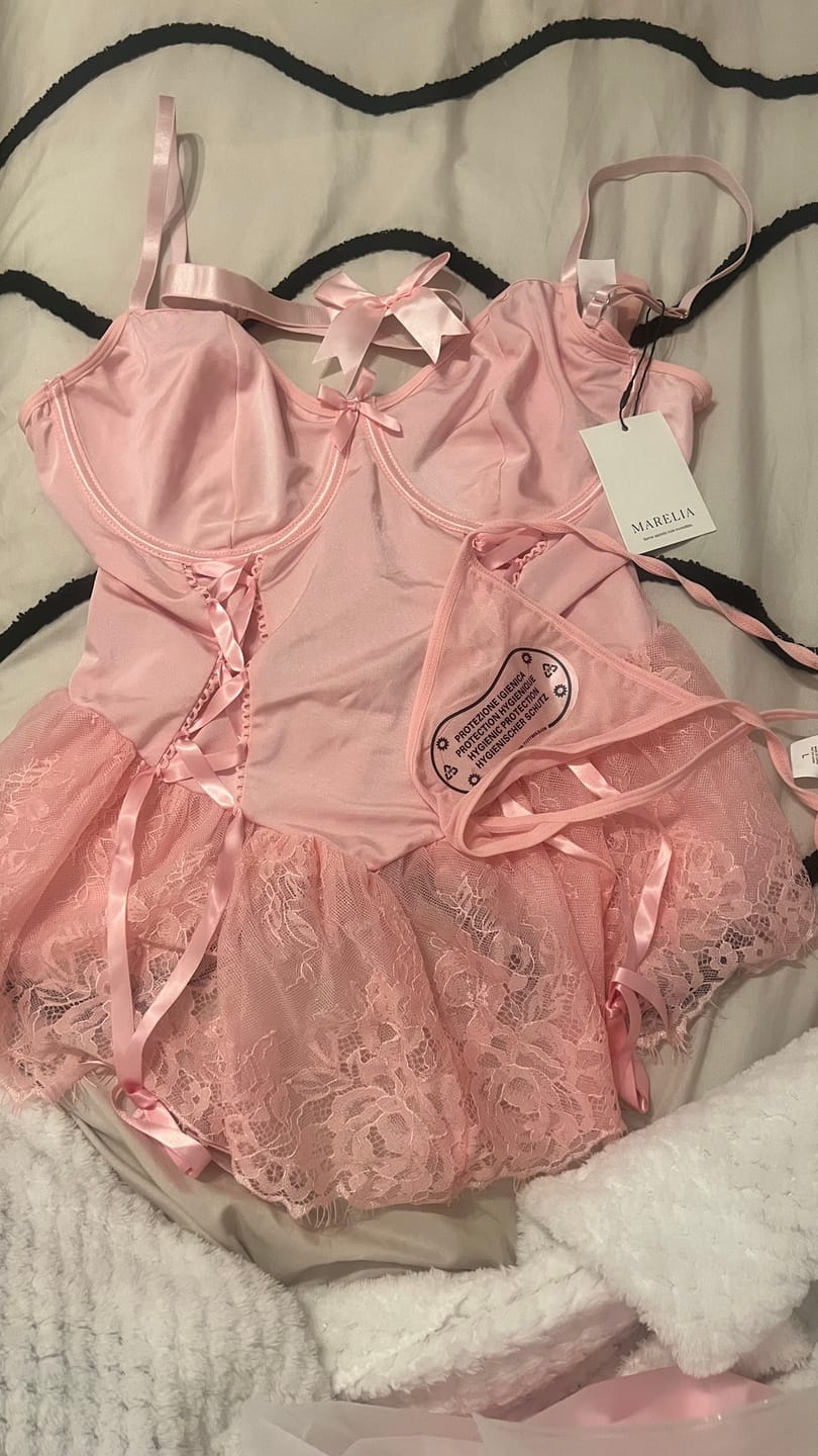 Customer photo review of Lace Ruffle Bustier Teddy With Garter Straps