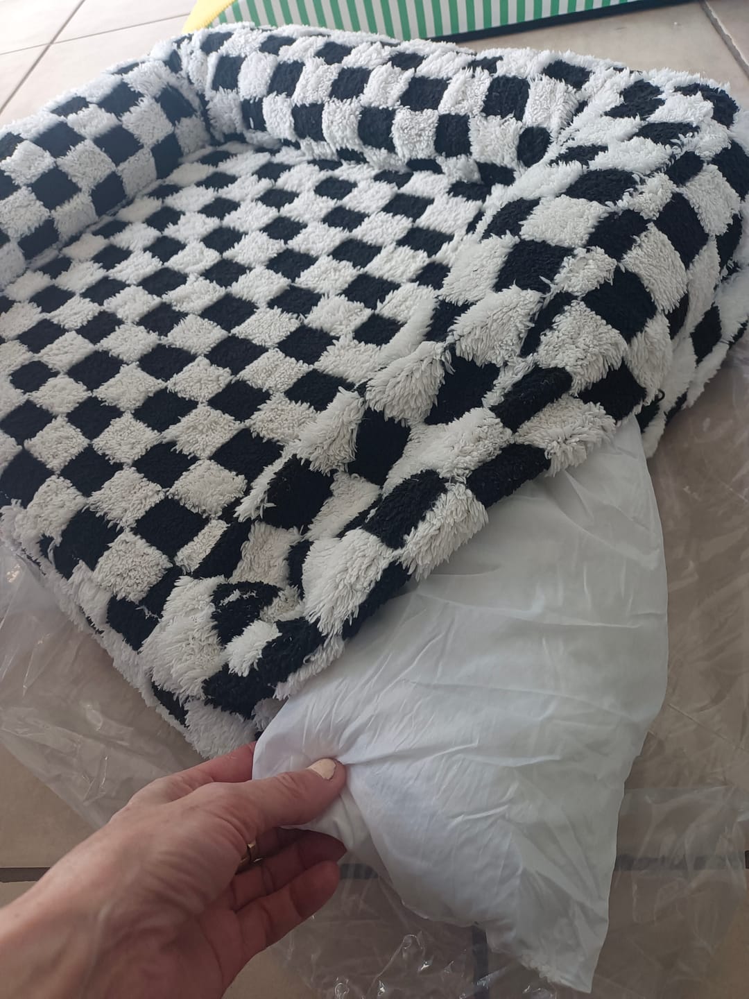 Customer photo review of Orthopedic Dog Bed Pet Mat Calming Checkered Plush Sofa Washable
