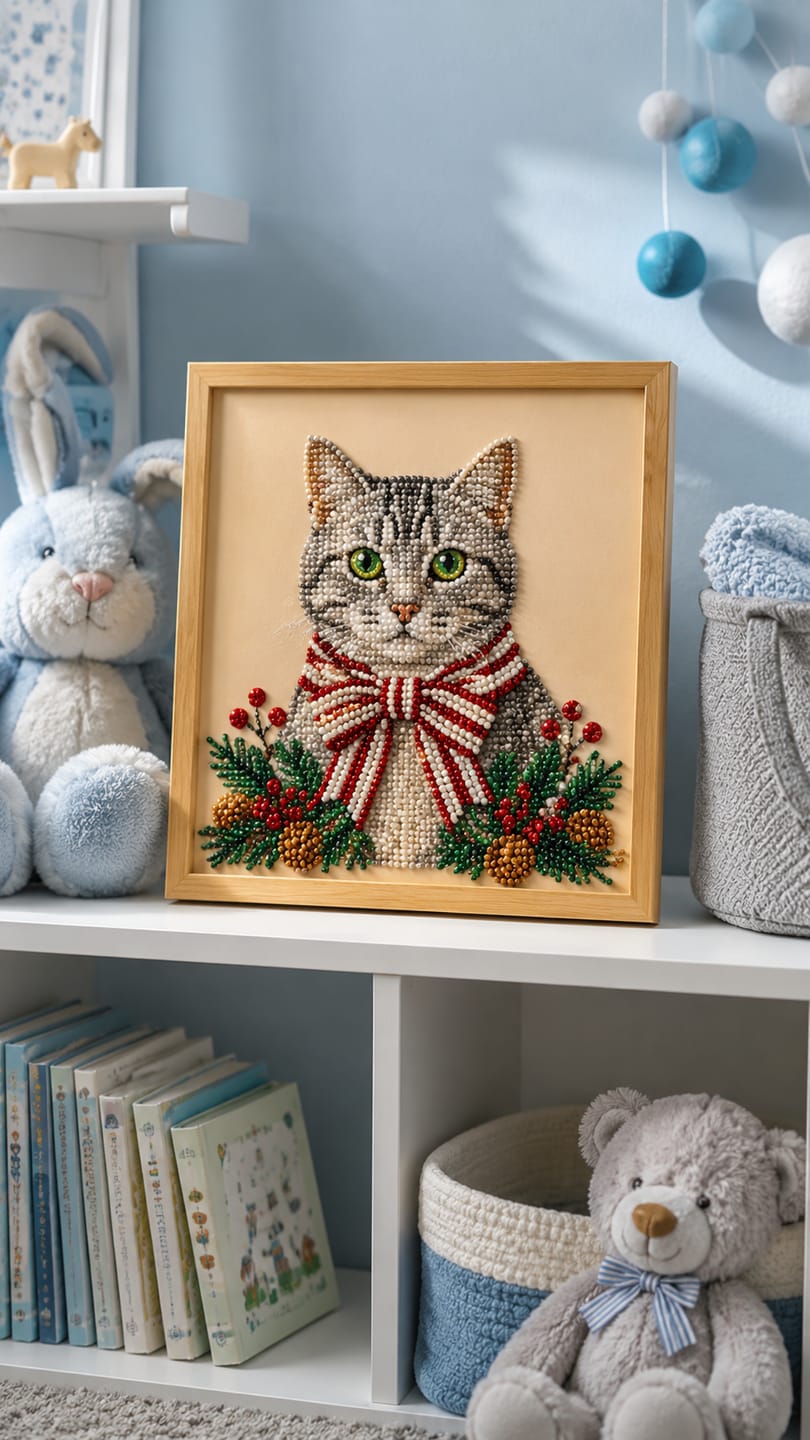 Customer photo review of Personalized Pet 3D Pearl Art DIY Kit – Custom Photo Candy Cane Bow Portrait for Christmas Home Decor & Pet Lover Gifts