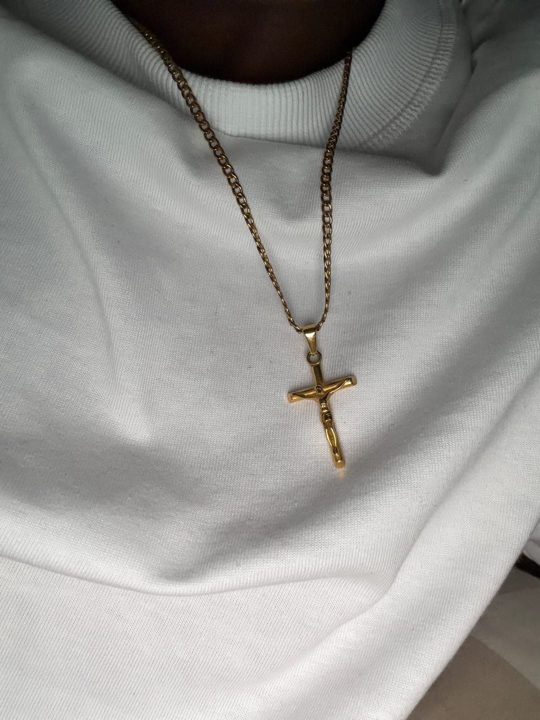 Customer photo review of Gold Cross Necklace