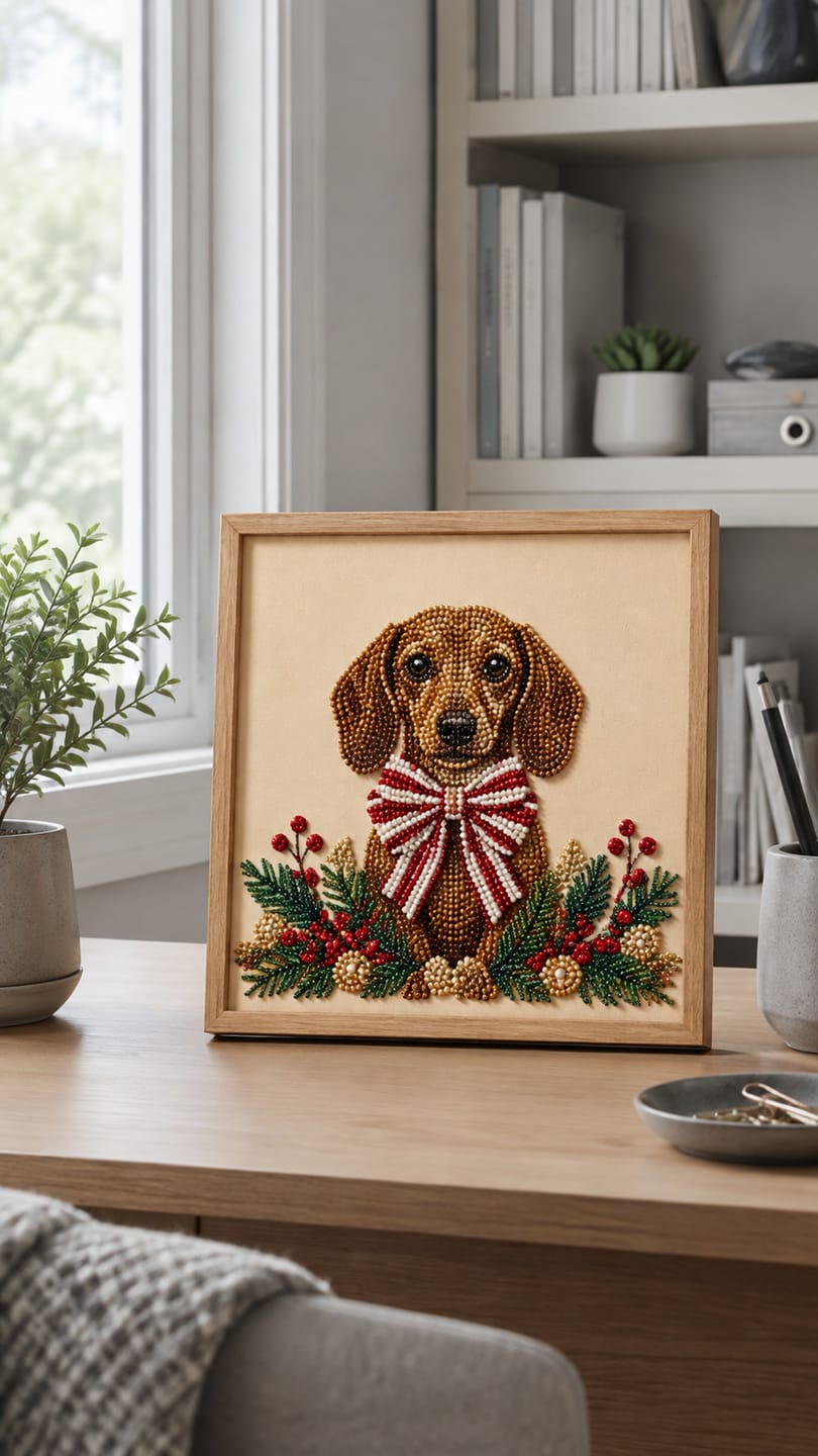 Customer photo review of Personalized Pet 3D Pearl Art DIY Kit – Custom Photo Candy Cane Bow Portrait for Christmas Home Decor & Pet Lover Gifts