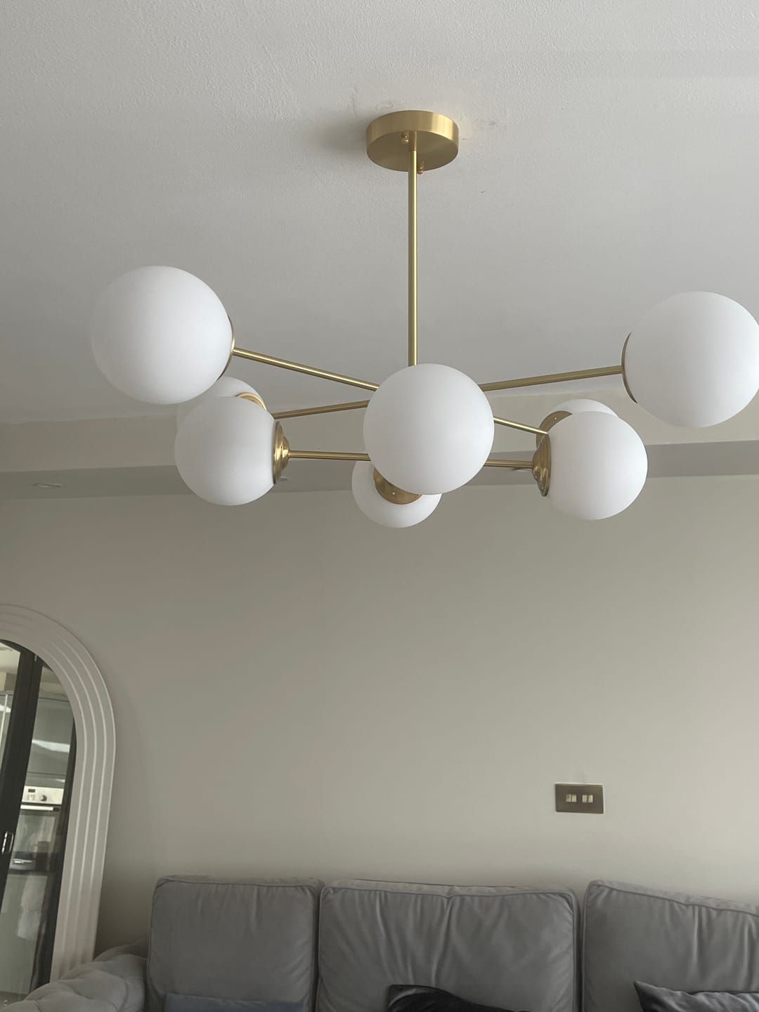 Customer photo review of 6/8/12-Light Mid-Century Modern Opal White Glass Globe Chandelier