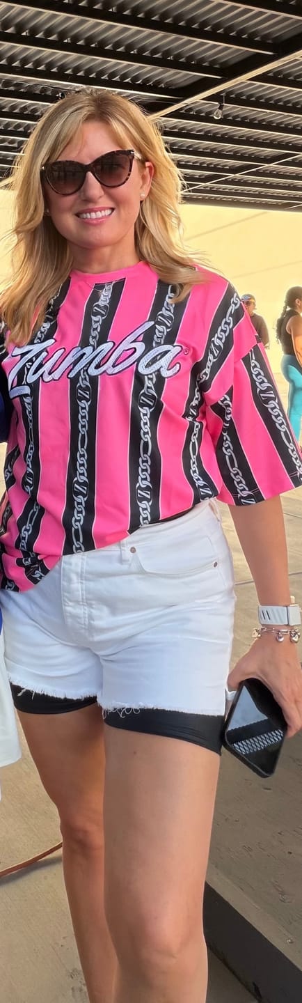 Customer photo review of Dale-Z Oversized Drop Shoulder Tee - Pink/Black
