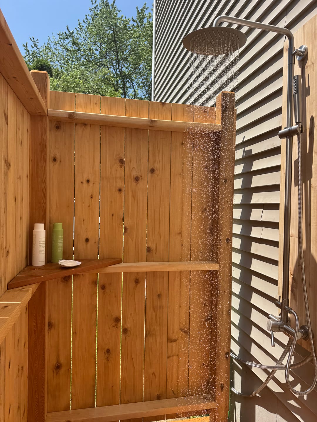 Customer photo review of Dual-Function Outdoor Shower with Handheld and Rain Showerhead