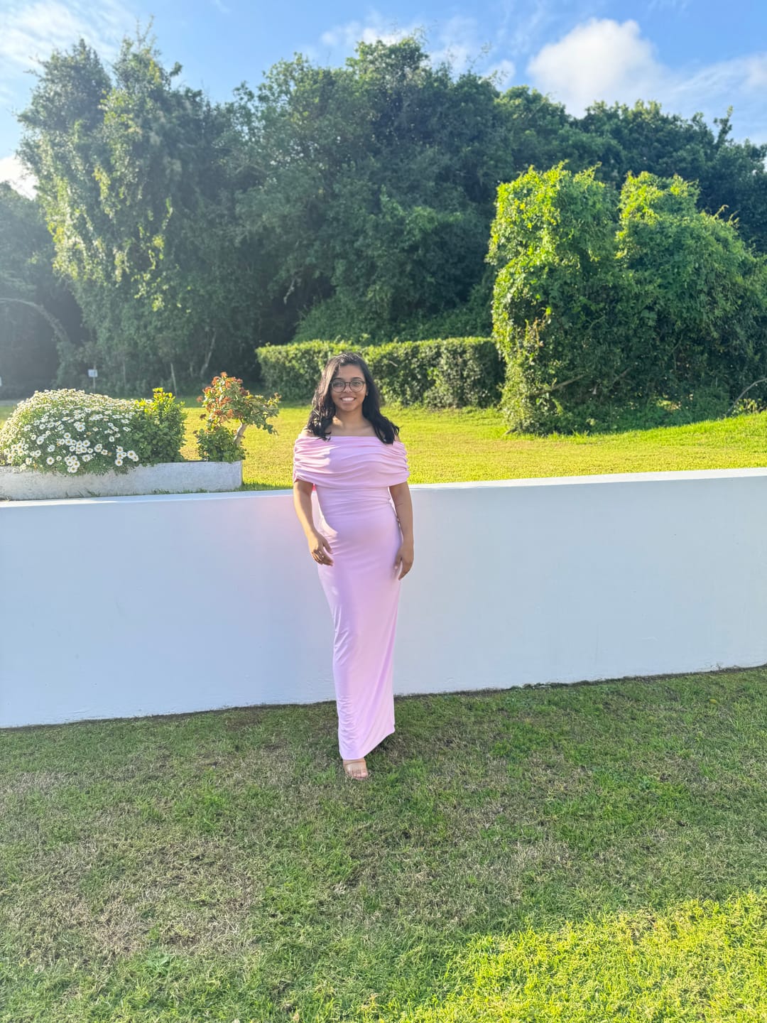 Customer photo review of Baby Pink Off-shoulder Bardot Sculpted Dress