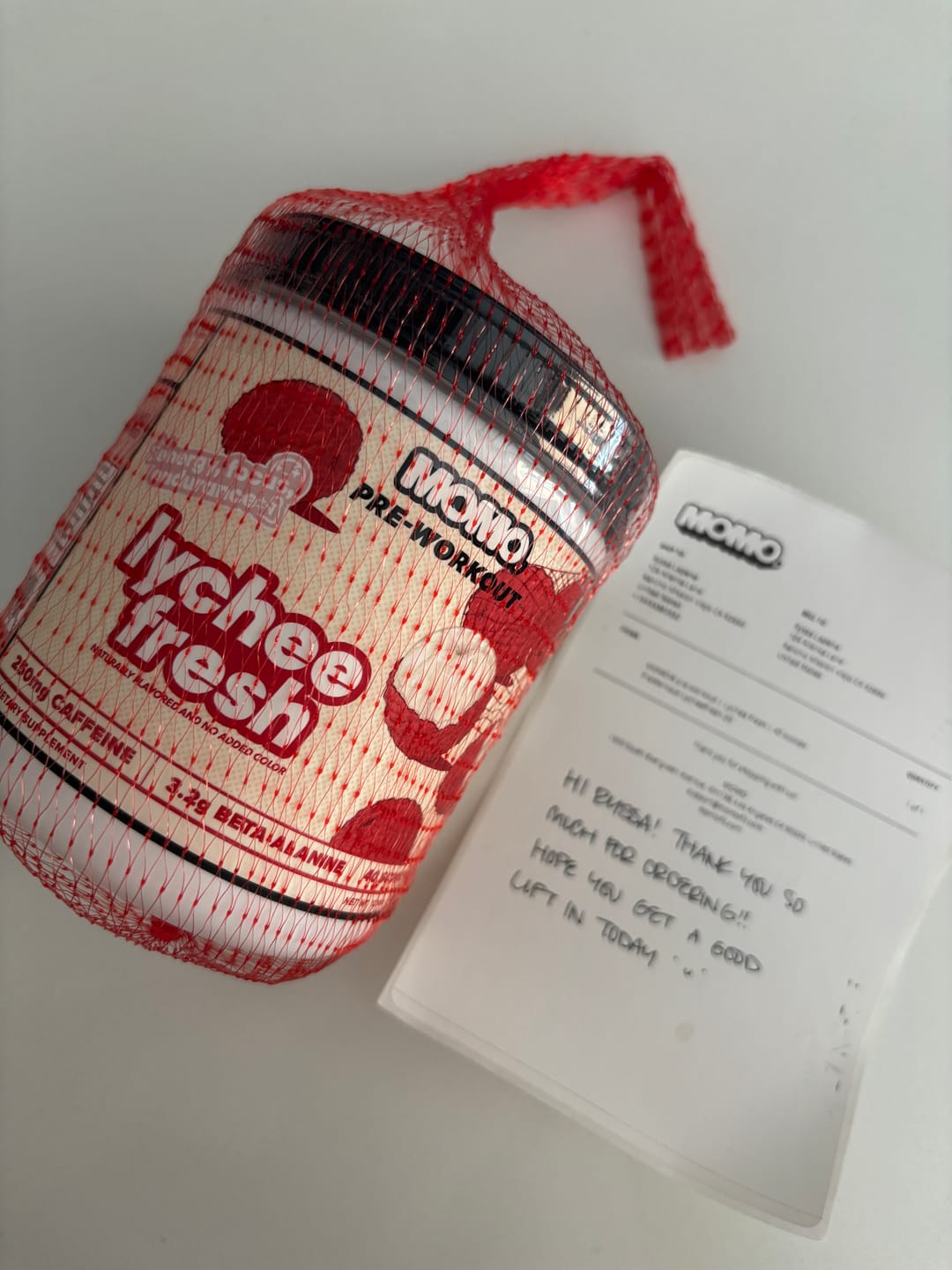 Customer photo review of MOMO® pre-workout | Lychee Fresh | 40 scoops