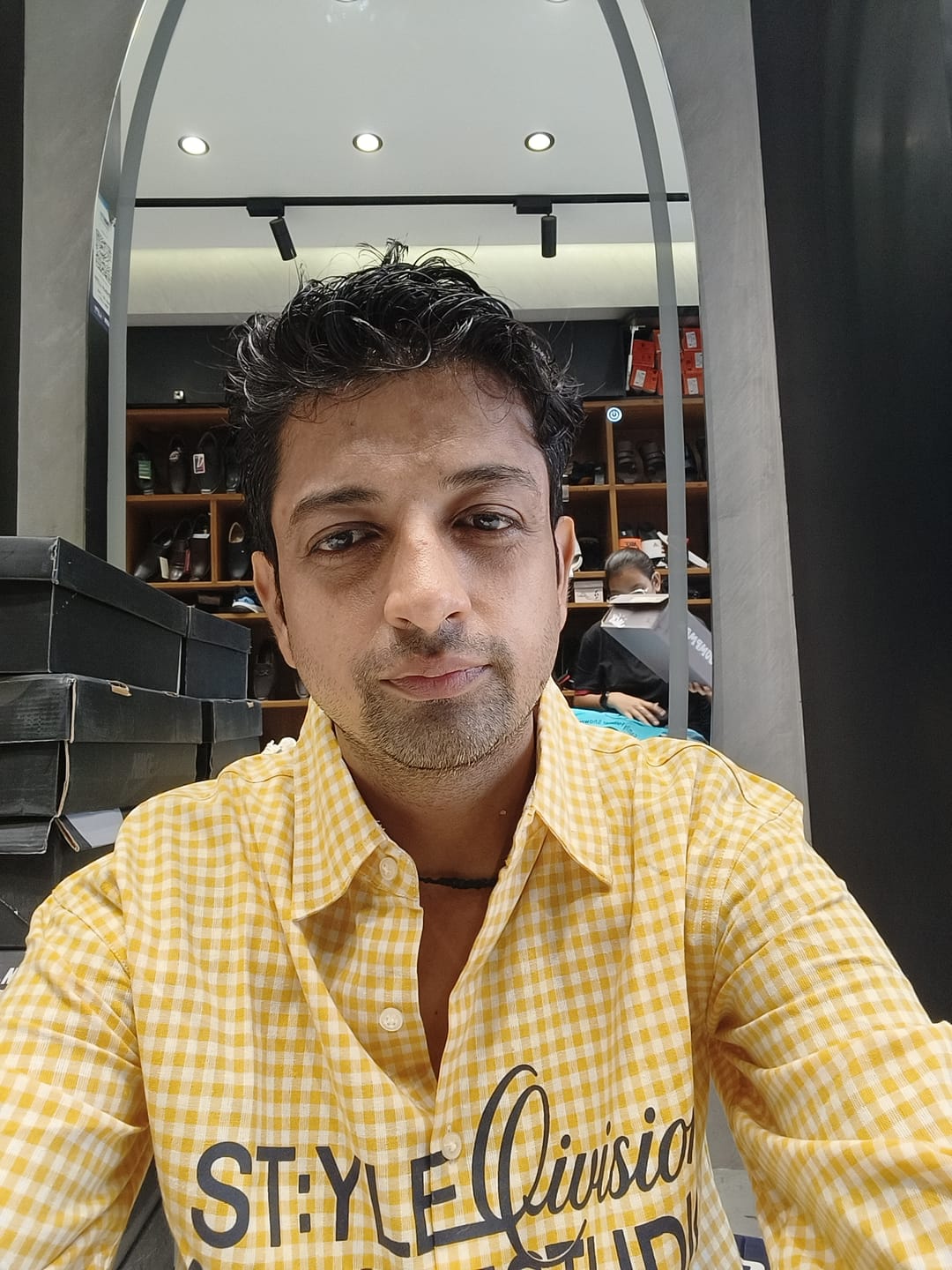 Customer photo review of Yellow Printed Checks Shirt 100% Cotton