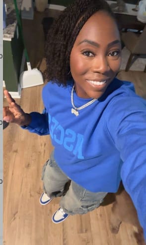 Customer photo review of Royal Blue Zodiac Puff Print Crewneck