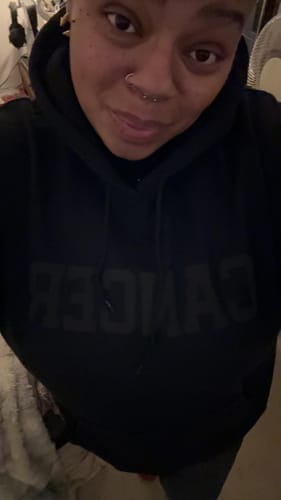 Customer photo review of Black Zodiac Puff Print Crewneck