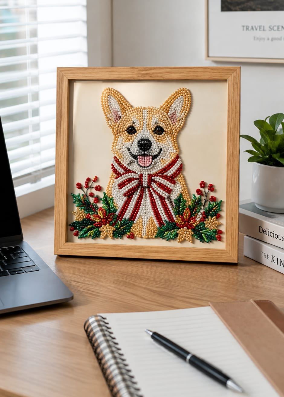 Customer photo review of Personalized Pet 3D Pearl Art DIY Kit – Custom Photo Candy Cane Bow Portrait for Christmas Home Decor & Pet Lover Gifts