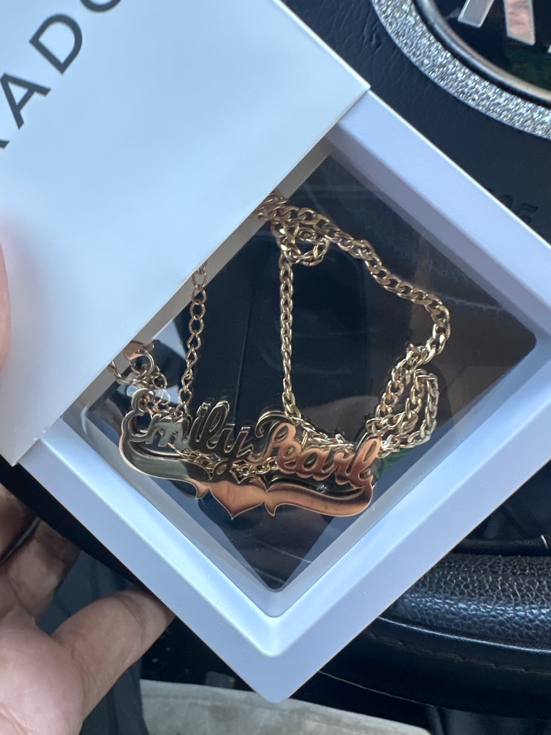Customer photo review of Double Plated Heart Name Necklace w/ Cuban Chain